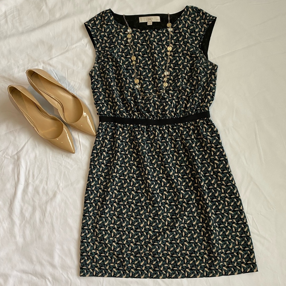 Loft Petite Dress- Blue, Taupe and Black Size SP